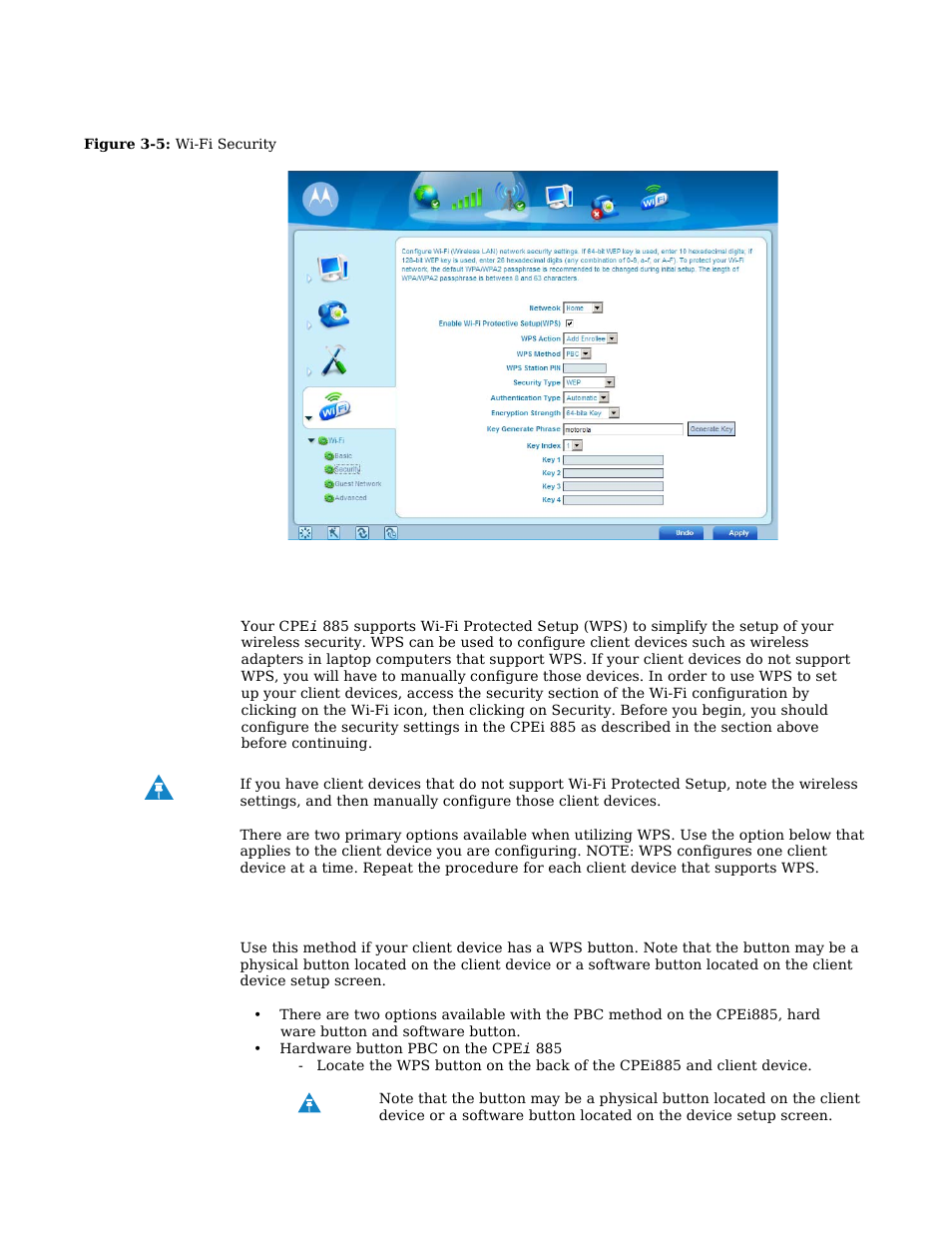 Wi-fi protected setup (wps) | Motorola CPEI 885 User Manual | Page 29 / 55