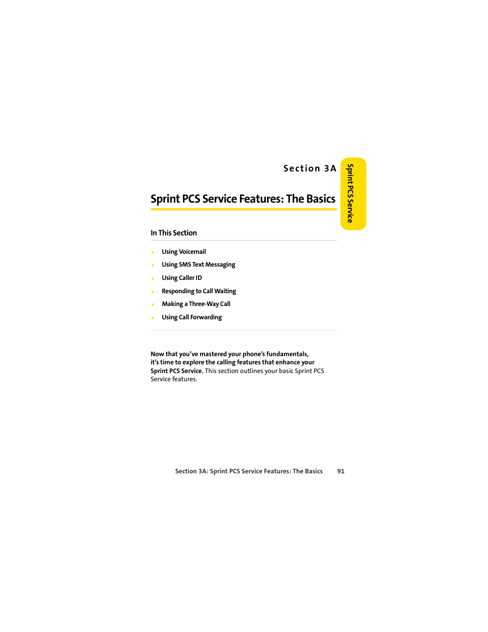 Sprint pcs service features: the basics, Se c t ion 3a | Motorola C290 User Manual | Page 105 / 170