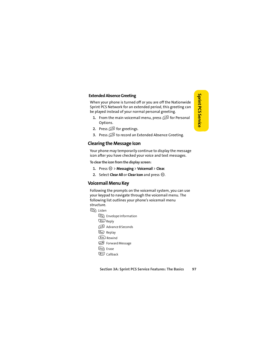 Clearing the message icon, Voicemail menu key | Motorola C290 User Manual | Page 111 / 170