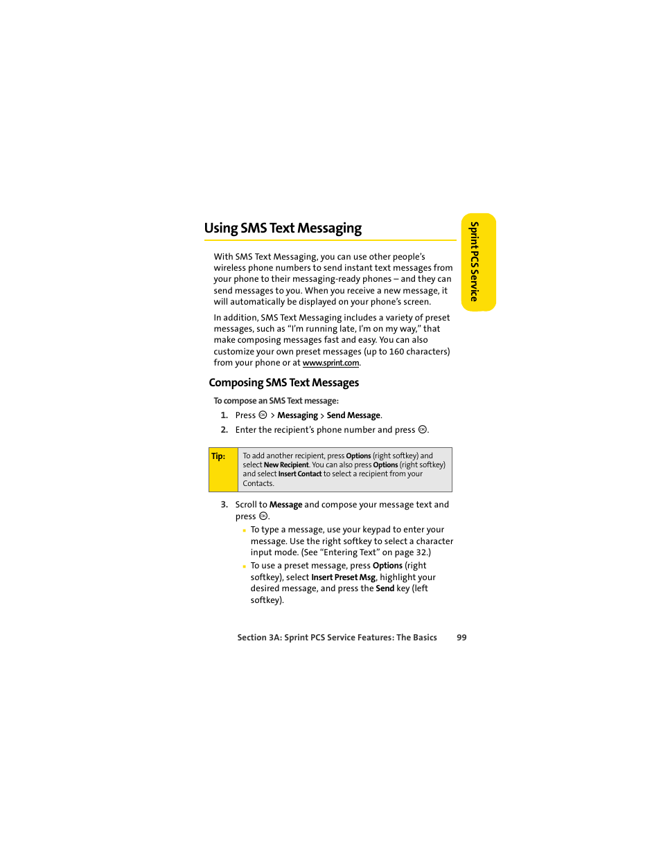 Using sms text messaging, Composing sms text messages | Motorola C290 User Manual | Page 113 / 170