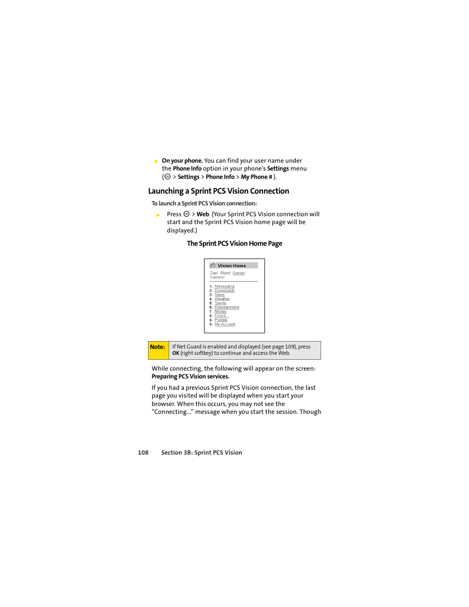 Launching a sprint pcs vision connection | Motorola C290 User Manual | Page 122 / 170