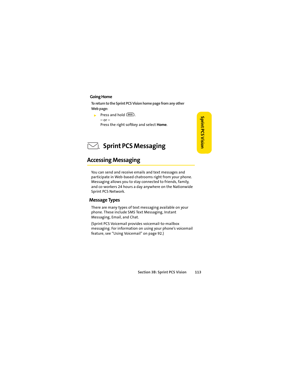Accessing messaging, Message types, Sprint pcs messaging | Motorola C290 User Manual | Page 127 / 170