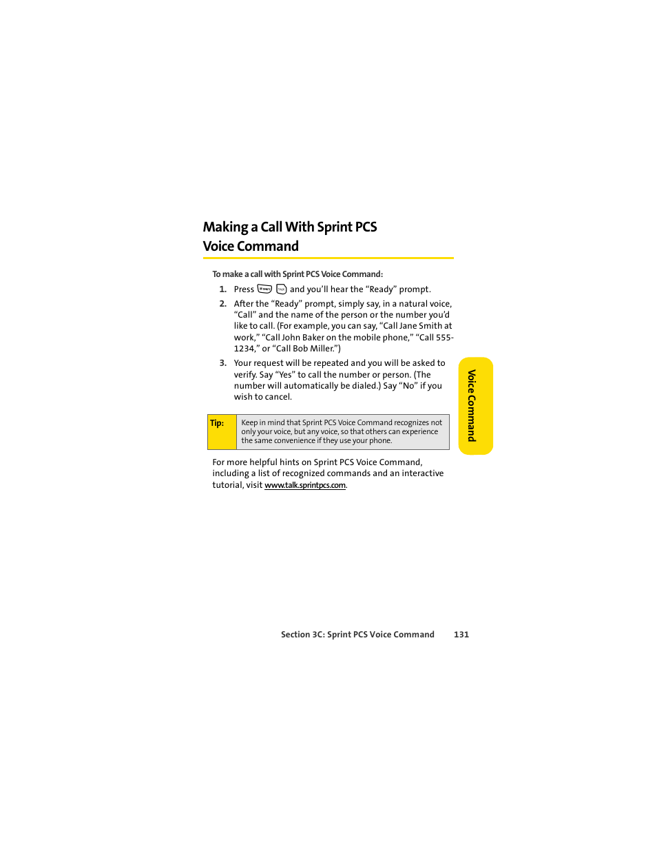 Making a call with sprint pcs voice command | Motorola C290 User Manual | Page 145 / 170