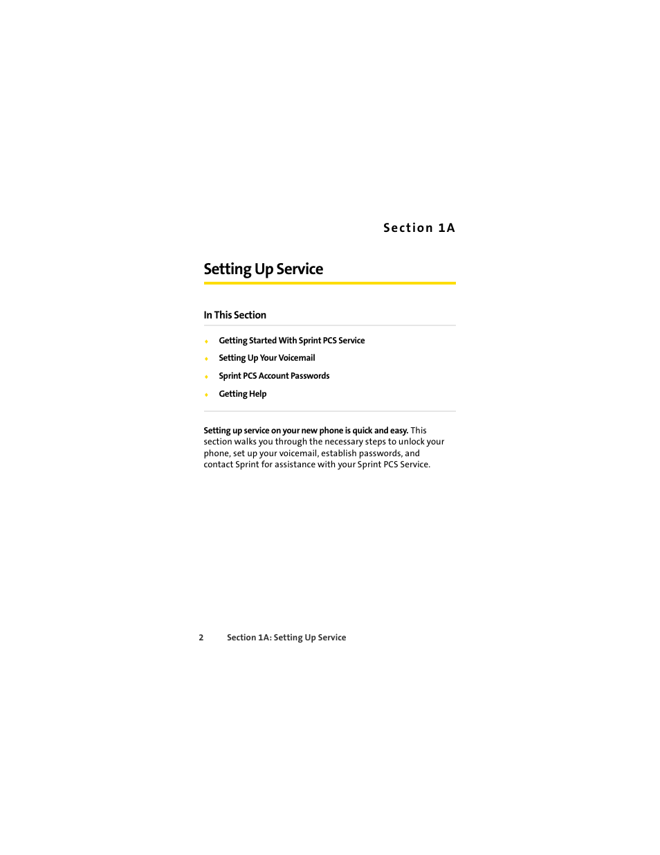 Setting up service, Se c t ion 1a | Motorola C290 User Manual | Page 16 / 170