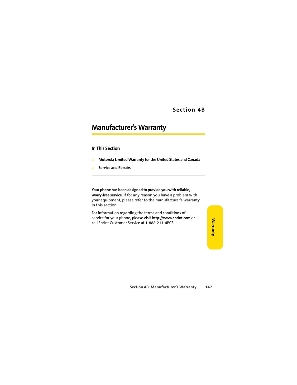 Manufacturer’s warranty, S e c ti on 4 b | Motorola C290 User Manual | Page 161 / 170