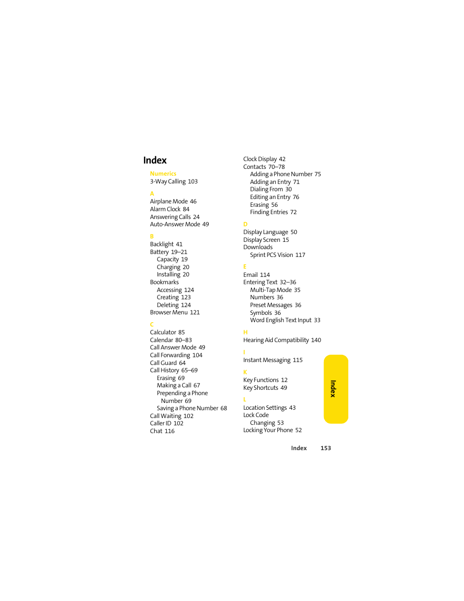 Index | Motorola C290 User Manual | Page 167 / 170