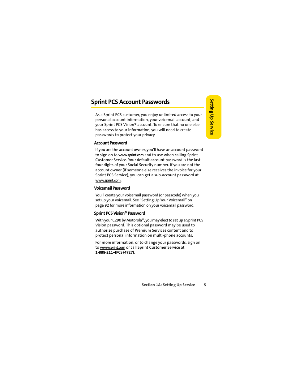 Sprint pcs account passwords | Motorola C290 User Manual | Page 19 / 170