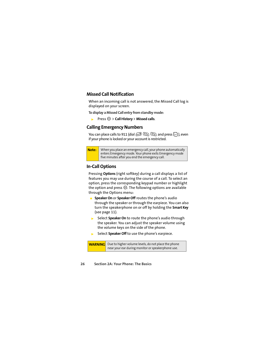 Missed call notification, Calling emergency numbers, In-call options | Motorola C290 User Manual | Page 40 / 170