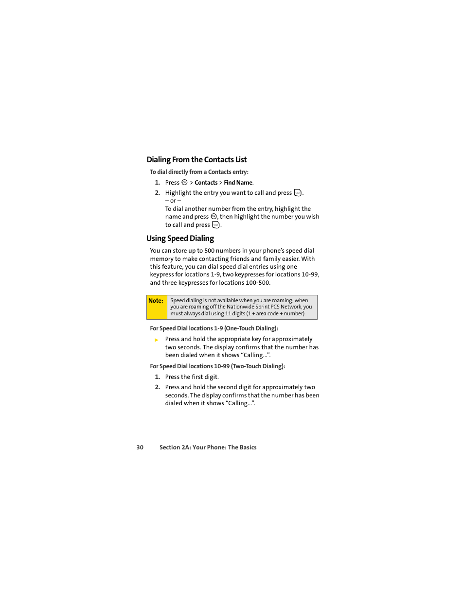 Dialing from the contacts list, Using speed dialing | Motorola C290 User Manual | Page 44 / 170