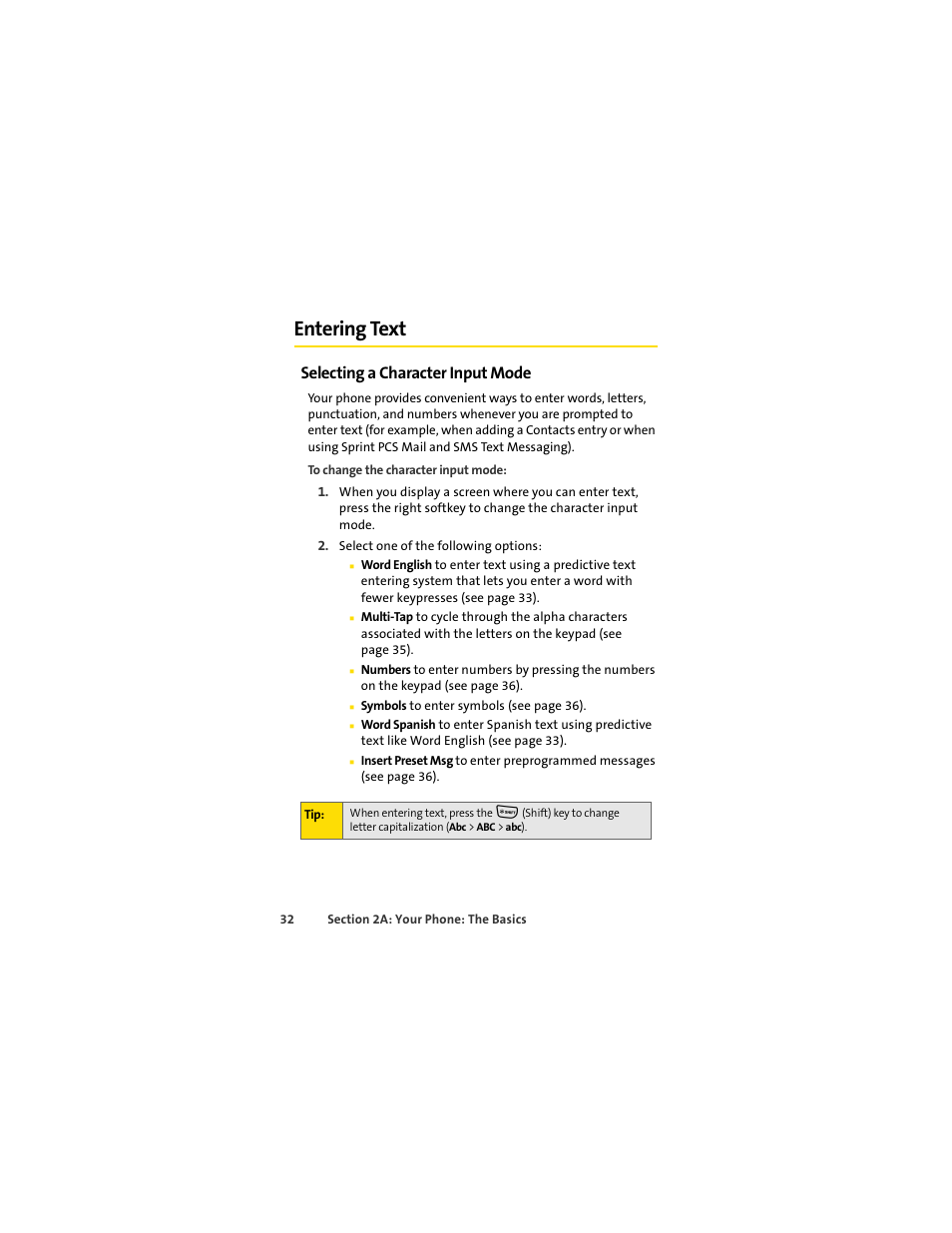 Entering text, Selecting a character input mode | Motorola C290 User Manual | Page 46 / 170