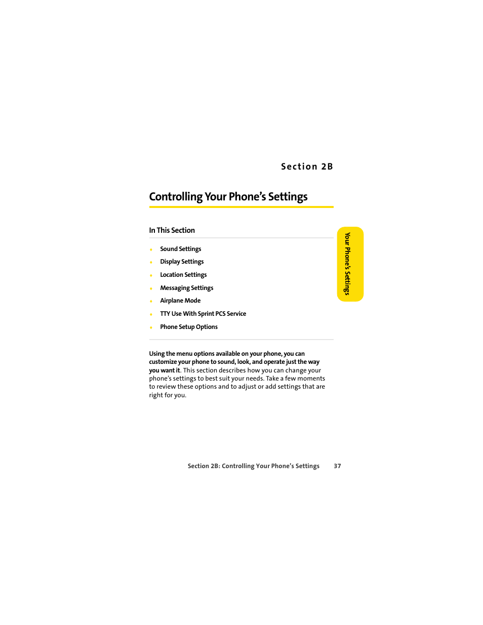 Controlling your phone’s settings, S e c ti on 2 b | Motorola C290 User Manual | Page 51 / 170