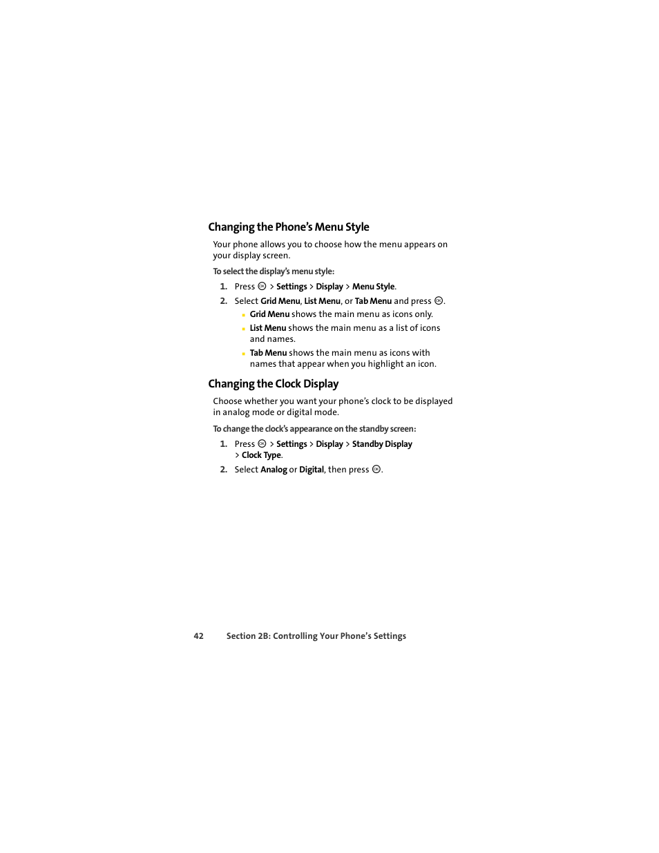 Changing the phone’s menu style, Changing the clock display | Motorola C290 User Manual | Page 56 / 170