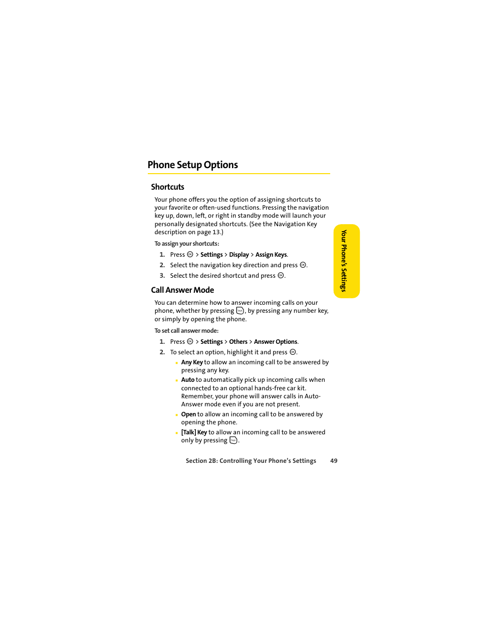 Phone setup options, Shortcuts, Call answer mode | Motorola C290 User Manual | Page 63 / 170