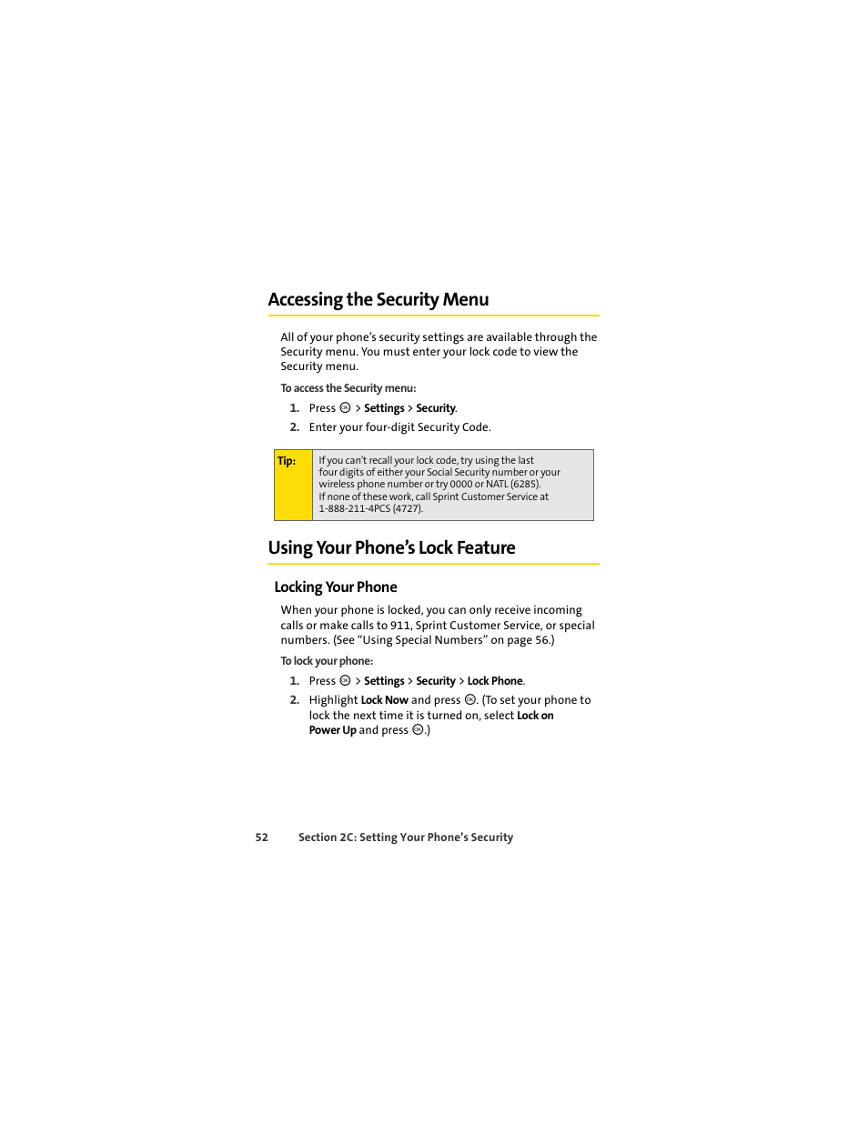 Accessing the security menu, Using your phone’s lock feature, Locking your phone | Motorola C290 User Manual | Page 66 / 170