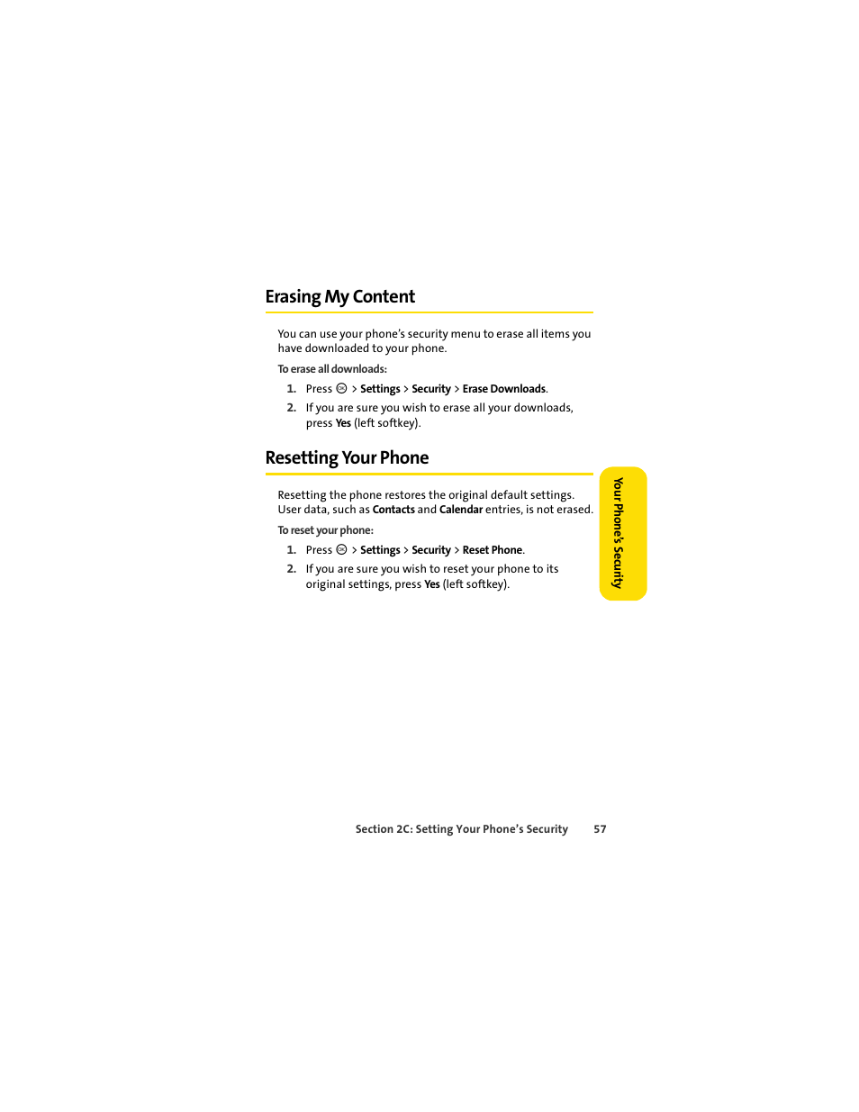 Erasing my content, Resetting your phone | Motorola C290 User Manual | Page 71 / 170