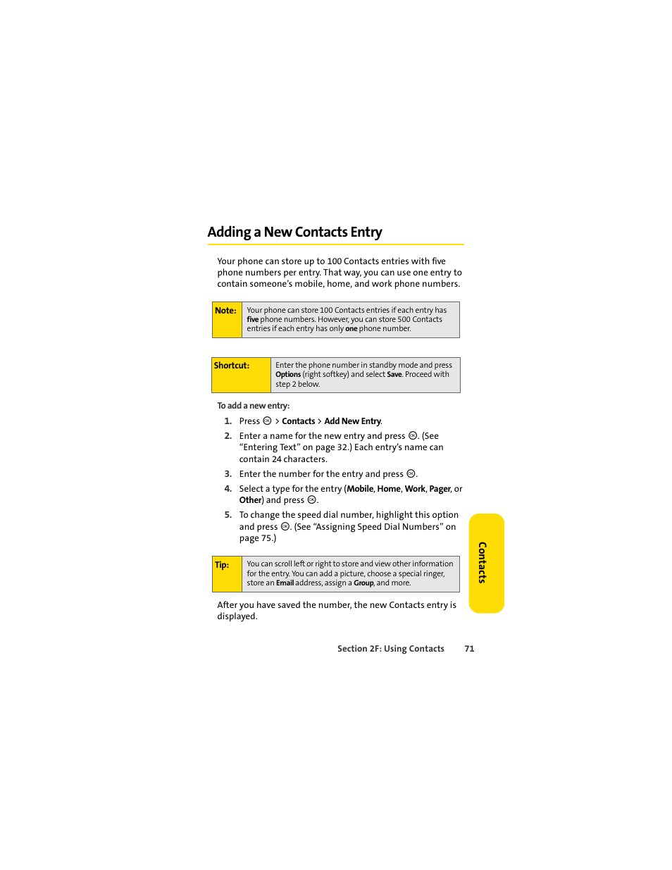 Adding a new contacts entry | Motorola C290 User Manual | Page 85 / 170