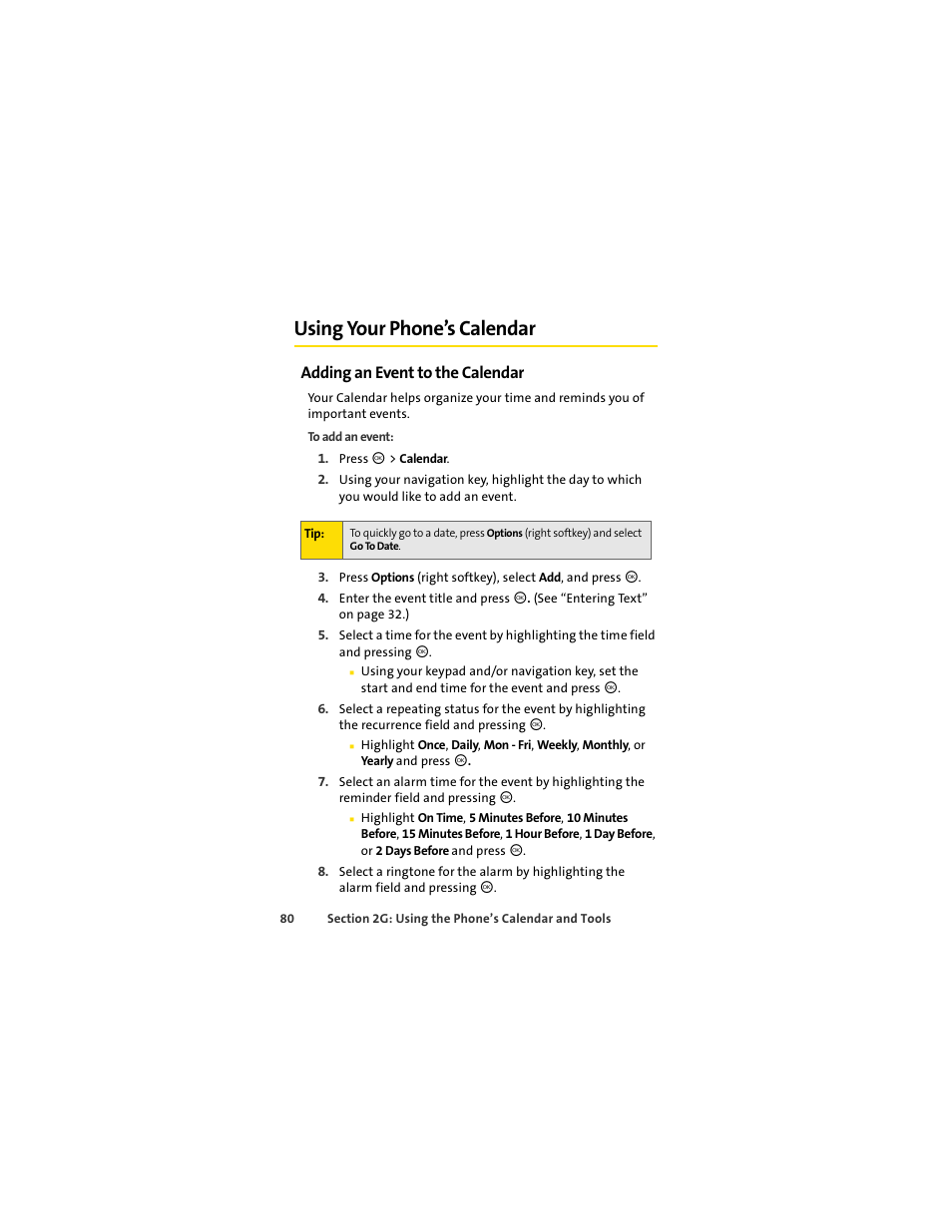 Using your phone’s calendar, Adding an event to the calendar | Motorola C290 User Manual | Page 94 / 170