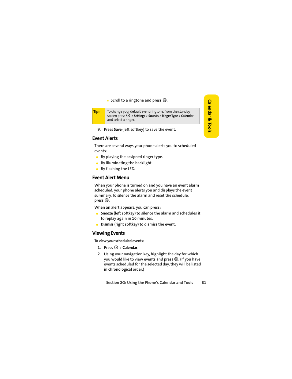 Event alerts, Event alert menu, Viewing events | Motorola C290 User Manual | Page 95 / 170