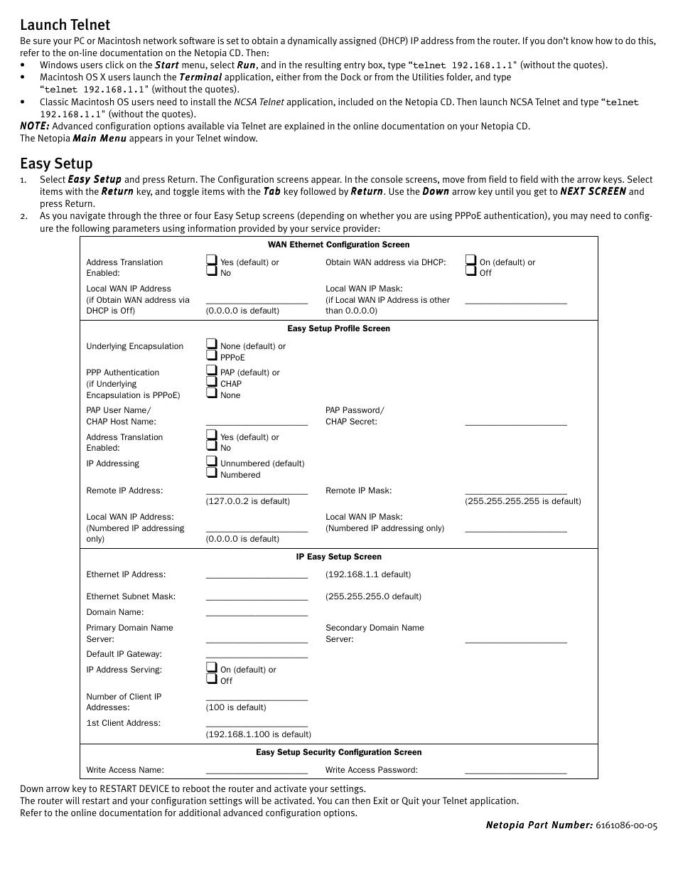 Launch telnet, Easy setup | Motorola R910 User Manual | Page 2 / 2