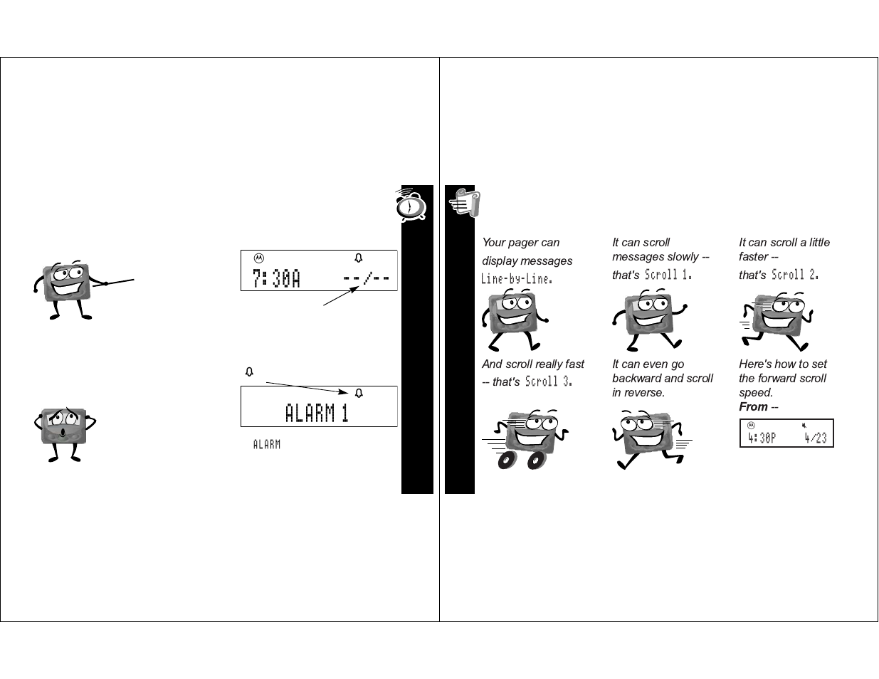 Al ar m s, Alarm 1 sc r o llin g | Motorola T350 User Manual | Page 10 / 26