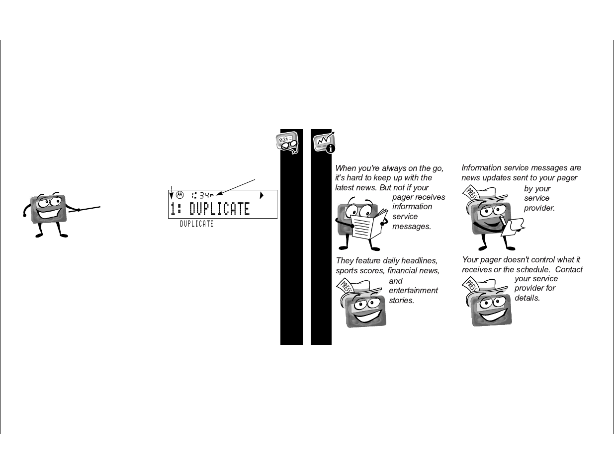 Pe r s on al m essag es, Duplicate in f o rm a t io n ser vi ces | Motorola T350 User Manual | Page 14 / 26