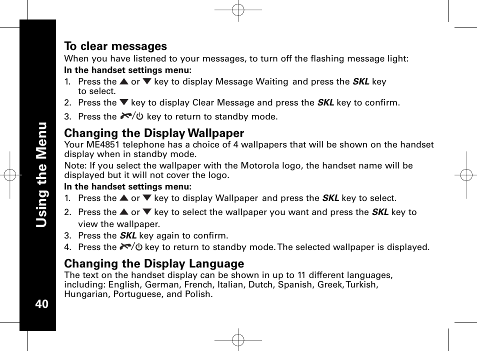Usi n g th e m en u | Motorola ME4851 User Manual | Page 41 / 74