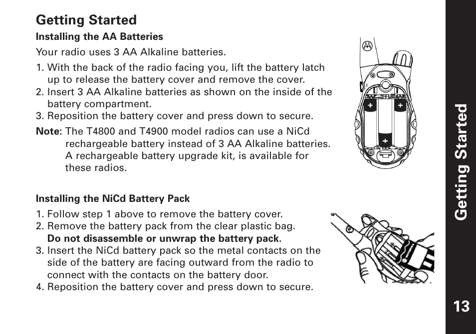 Getting star ted, Getting started | Motorola T4900 User Manual | Page 14 / 33