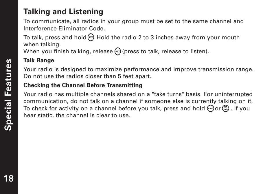Special featur es 18, Talking and listening | Motorola T4900 User Manual | Page 19 / 33