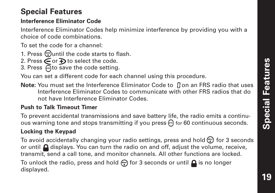 Special featur es 19, Special features | Motorola T4900 User Manual | Page 20 / 33