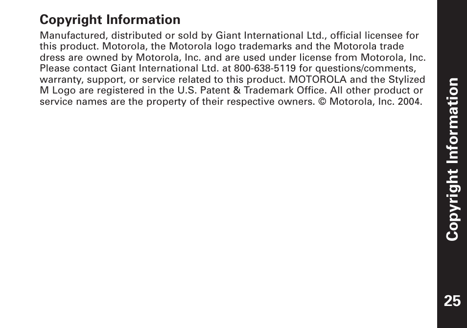 Copyright infor mation 25 | Motorola T4900 User Manual | Page 26 / 33