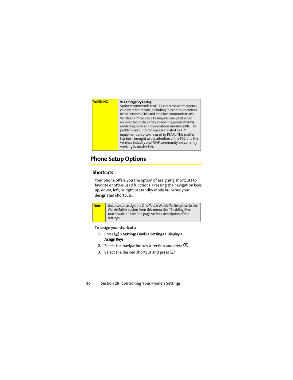 Phone setup options, Shortcuts | Motorola Deluxe Ic902 User Manual | Page 104 / 289