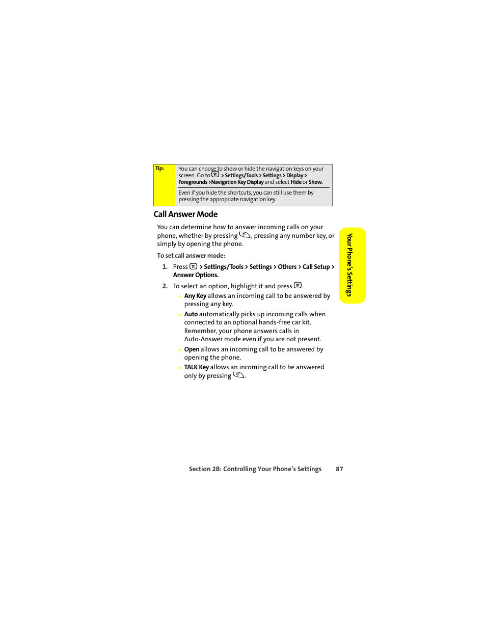 Call answer mode | Motorola Deluxe Ic902 User Manual | Page 105 / 289