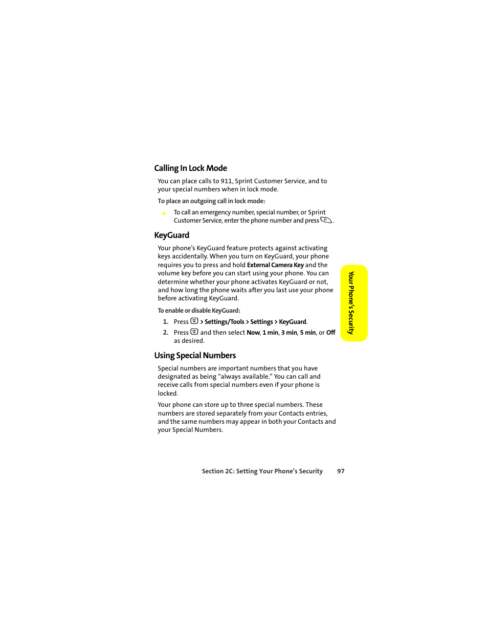 Calling in lock mode, Keyguard, Using special numbers | Motorola Deluxe Ic902 User Manual | Page 115 / 289