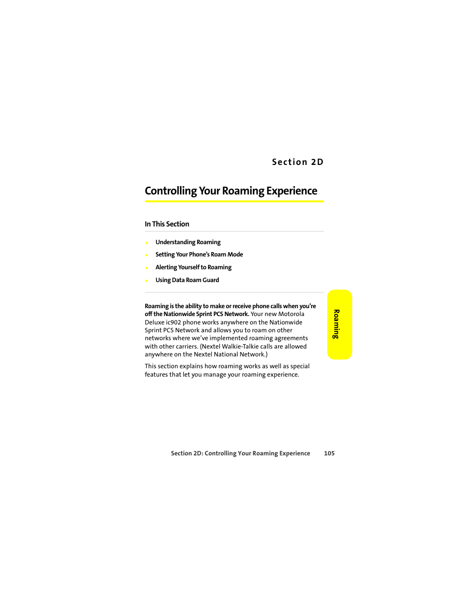 Controlling your roaming experience | Motorola Deluxe Ic902 User Manual | Page 123 / 289