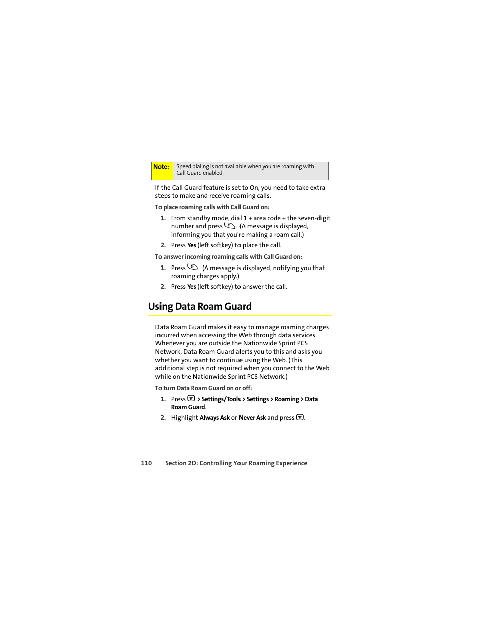 Using data roam guard | Motorola Deluxe Ic902 User Manual | Page 128 / 289