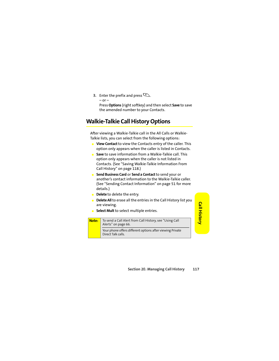 Walkie-talkie call history options | Motorola Deluxe Ic902 User Manual | Page 135 / 289