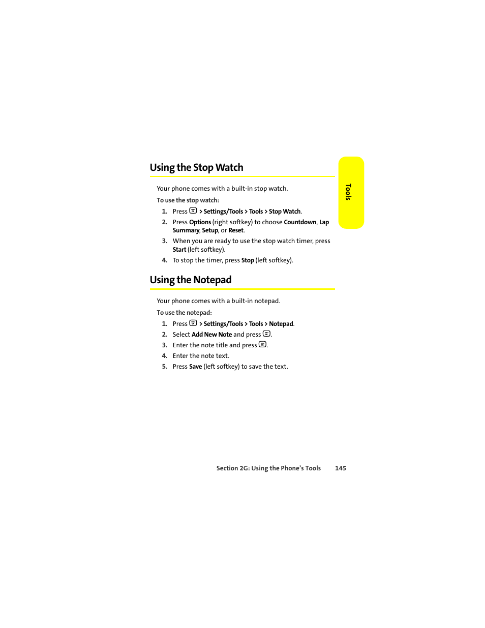 Using the stop watch, Using the notepad | Motorola Deluxe Ic902 User Manual | Page 163 / 289