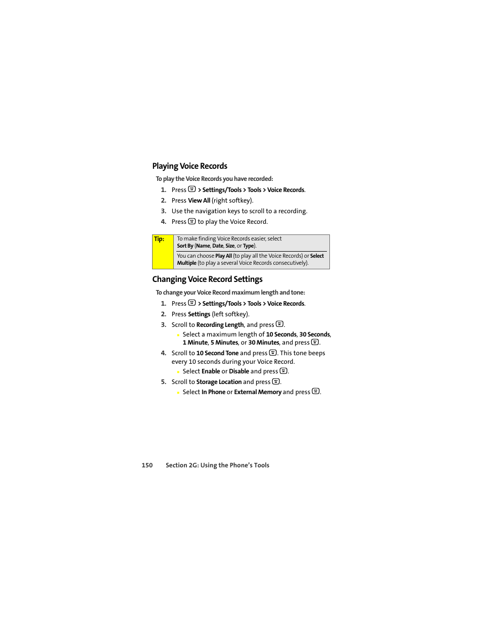 Playing voice records, Changing voice record settings | Motorola Deluxe Ic902 User Manual | Page 168 / 289