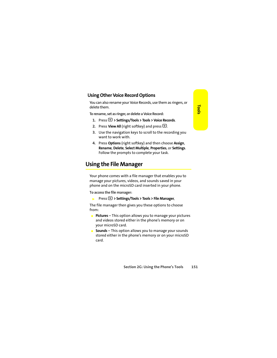 Using other voice record options, Using the file manager | Motorola Deluxe Ic902 User Manual | Page 169 / 289