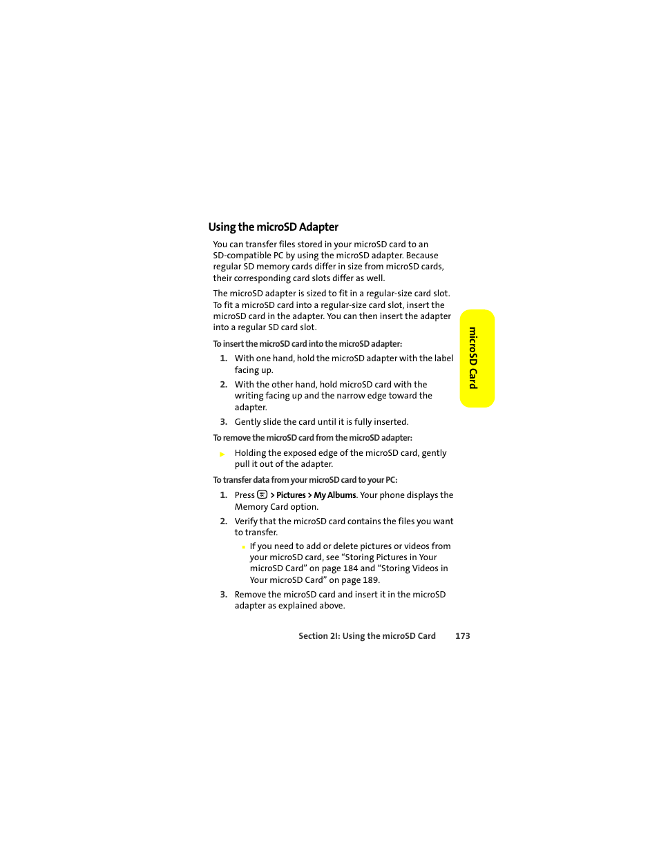 Using the microsd adapter | Motorola Deluxe Ic902 User Manual | Page 191 / 289