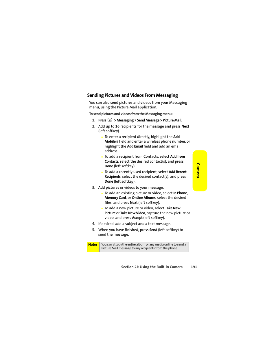 Sending pictures and videos from messaging | Motorola Deluxe Ic902 User Manual | Page 209 / 289