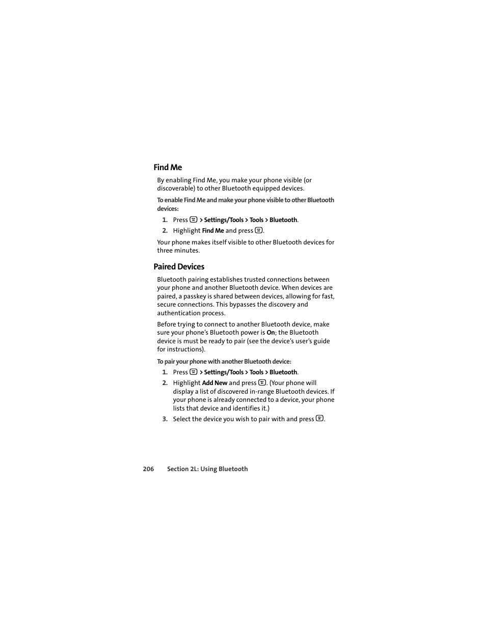 Find me, Paired devices | Motorola Deluxe Ic902 User Manual | Page 224 / 289