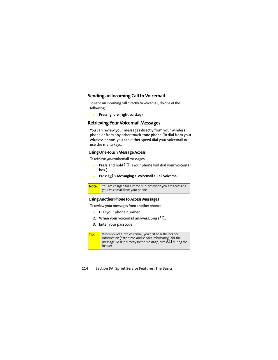 Sending an incoming call to voicemail, Retrieving your voicemail messages | Motorola Deluxe Ic902 User Manual | Page 232 / 289