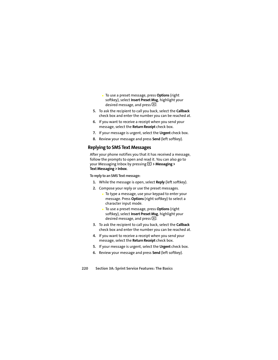 Replying to sms text messages | Motorola Deluxe Ic902 User Manual | Page 238 / 289