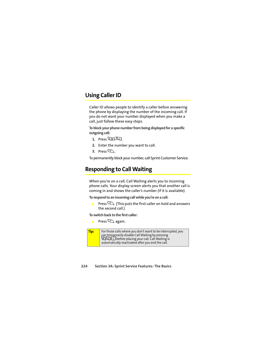 Using caller id, Responding to call waiting | Motorola Deluxe Ic902 User Manual | Page 242 / 289