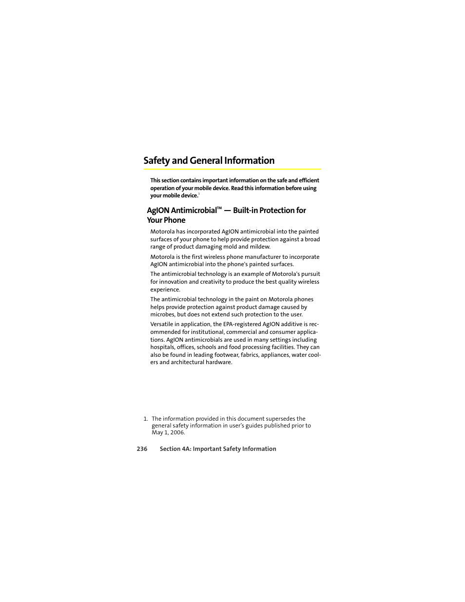 Safety and general information, Agion antimicrobial, Built-in protection for your phone | Motorola Deluxe Ic902 User Manual | Page 254 / 289
