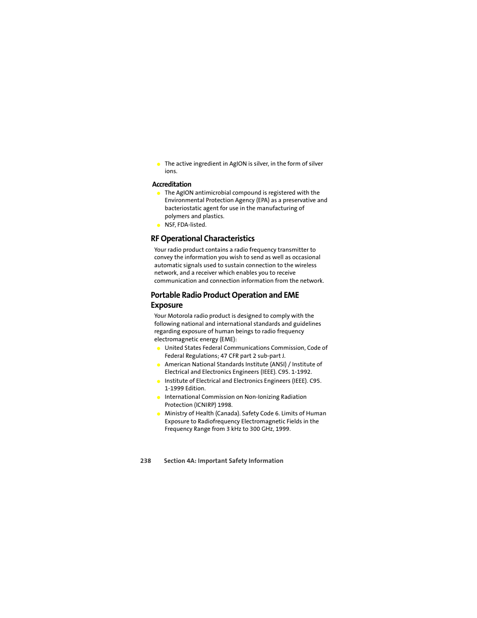 Rf operational characteristics, Portable radio product operation and eme exposure | Motorola Deluxe Ic902 User Manual | Page 256 / 289