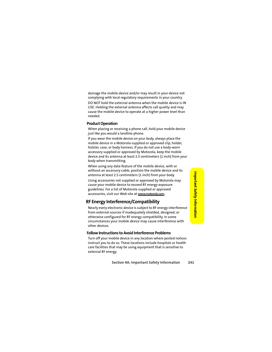 Rf energy interference/compatibility | Motorola Deluxe Ic902 User Manual | Page 259 / 289