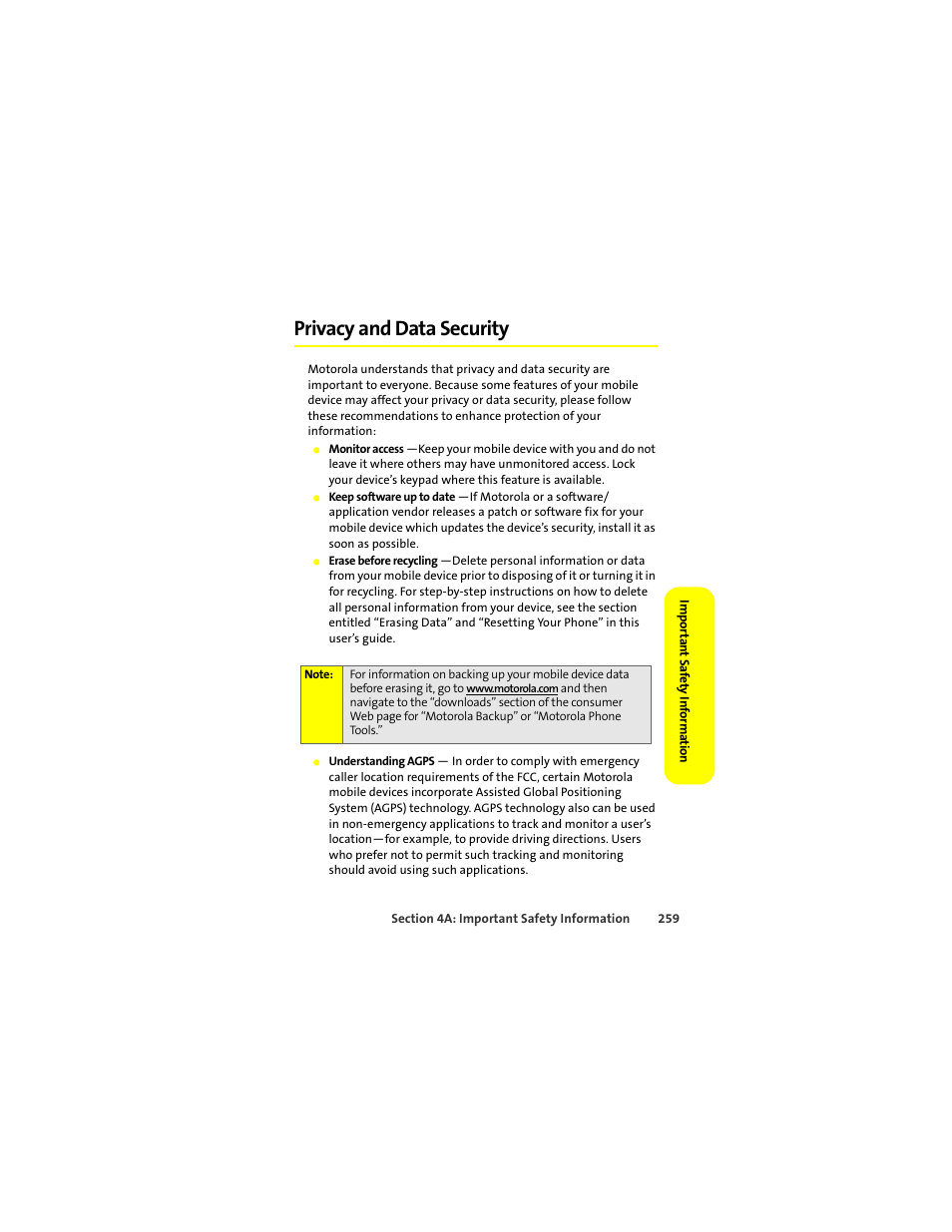 Privacy and data security | Motorola Deluxe Ic902 User Manual | Page 277 / 289