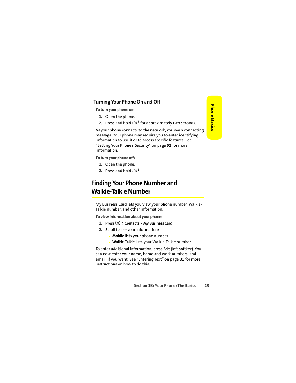 Turning your phone on and off, Finding your phone number and walkie-talkie number | Motorola Deluxe Ic902 User Manual | Page 41 / 289